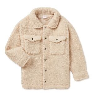 Kids Sherpa coat Jacket M unisex boho winter warm Shacket cream farmhouse